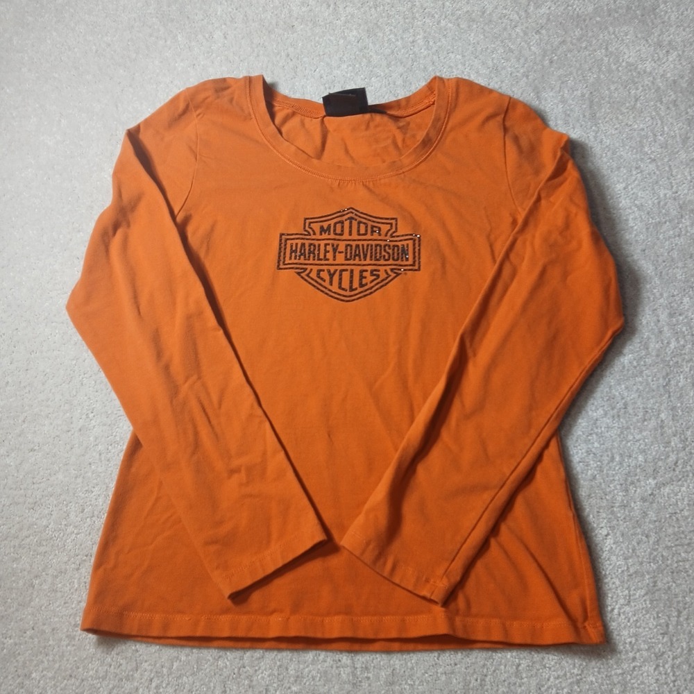 Women's Harley Davidson long sleeve shirt burnt orange M rhinestones Logo